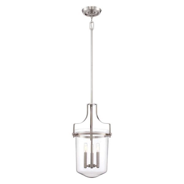 Quoizel Penn Station 3 light brushed nickel ceiling pendant, full height on white background