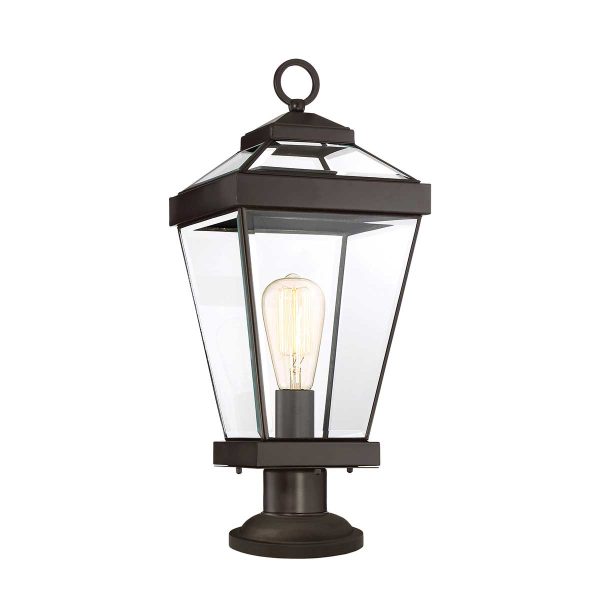 Quoizel Ravine classic medium pedestal lantern in western bronze on white background