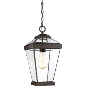 Quoizel Ravine medium outdoor porch chain lantern in western bronze on white background