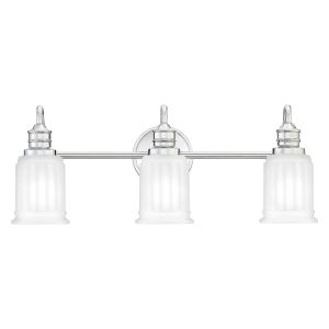 Quoizel Swell 3 light bathroom wall light in polished chrome on white background