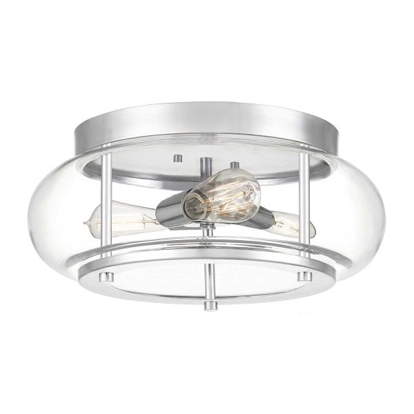 Quoizel Trilogy 3 light flush mount bathroom ceiling light in chrome on white background