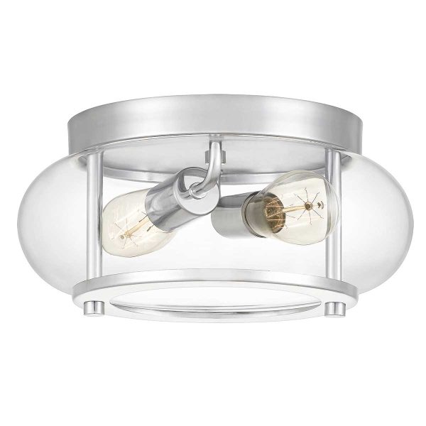 Quoizel Trilogy 2 light flush mount bathroom ceiling light in chrome on white background