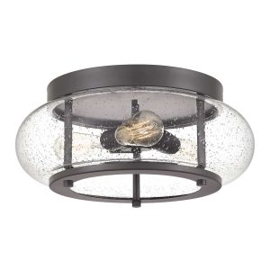 Quoizel Trilogy 3 light flush mount ceiling light in old bronze on white background