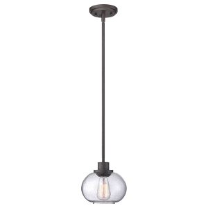 Quoizel Trilogy 1 light mini kitchen pendant in old bronze, full height on white background