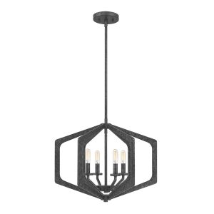 Quoizel Vanguard 4 light ceiling pendant in old black finish, full height on white background