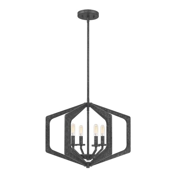 Quoizel Vanguard 4 light ceiling pendant in old black finish, full height on white background