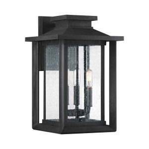 Quoizel Wakefield 3 light large outdoor wall lantern in earth black on white background