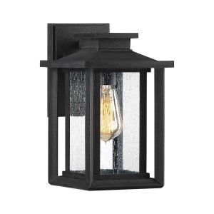 Quoizel Wakefield 1 light small outdoor wall lantern in earth black on white background