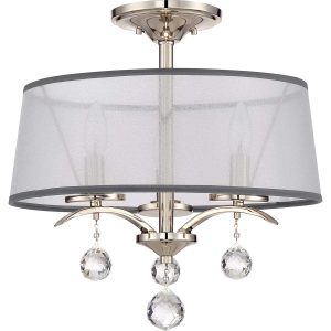 Quoizel Whitney 3 light duo mount ceiling light in imperial silver, shown semi flush on white background.