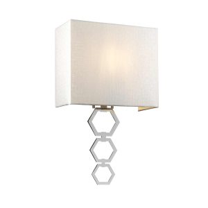 Elstead Ria medium 1 light polished chrome wall light on white background, lit