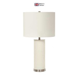 Elstead Ripple British made table lamp in white with white shade on white background