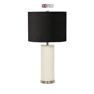 Elstead Ripple British made table lamp in white with black shade on white background