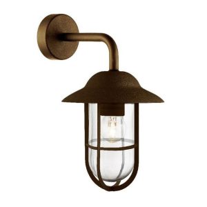 Toronto traditional 1 lamp well glass outdoor wall lantern in rust brown