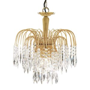 Waterfall crystal 3 lamp pendant ceiling light in polished gold main image