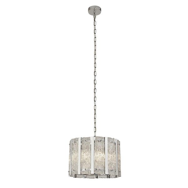 Searchlight Alexander satin silver 5 light ceiling pendant with Aquatex water glass full height