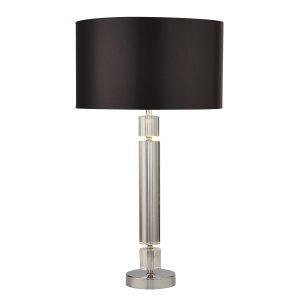 9387CC Kylie glass column table lamp chrome with black drum shade