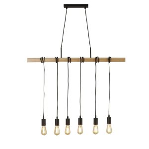 Woody country style 6 light Ash wood ceiling pendant bar main image