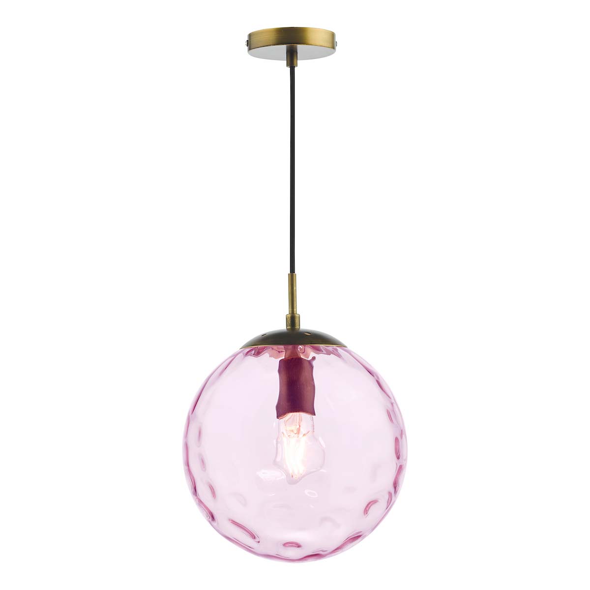 Dar Ripple Single Pendant Light Brushed Bronze Pink Glass
