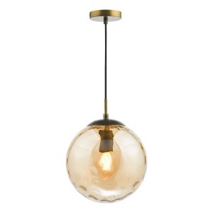 Ripple single pendant light in brushed bronze finish with champagne glass shade on white background lit