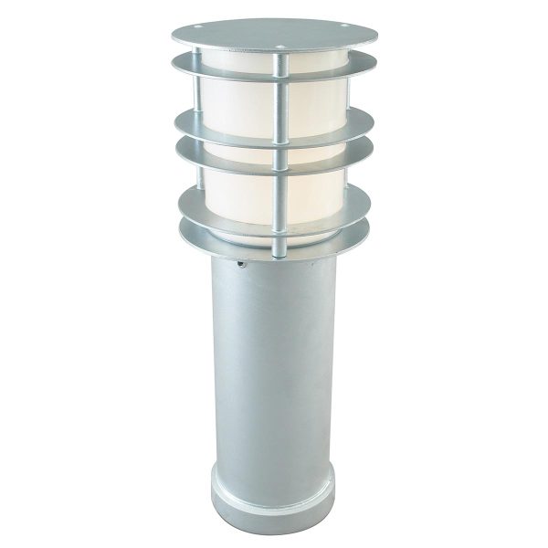 Stockholm medium bollard light in galvanised steel on white background