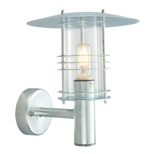 Norlys Stockholm Art Deco style galvanised steel outdoor wall lantern on white background