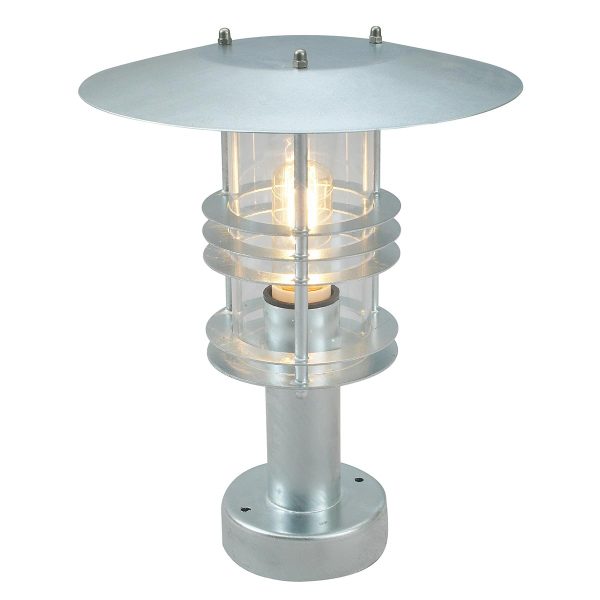 Norlys Stockholm outdoor pedestal lantern in galvanised steel on white background