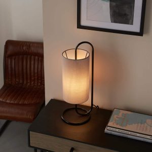 Oval 1 light structural table lamp in matt black with grey shade main image