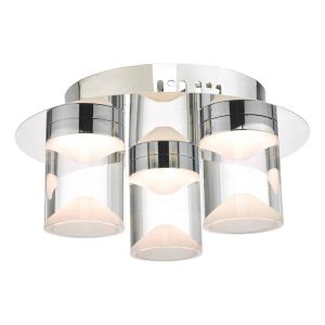 Susa 3 LED flush bathroom ceiling light in polished chrome with acrylic shades on white background