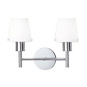 Franklite FL2126/2/991 Turin twin switched wall light in polished chrome with matt opal glass shades