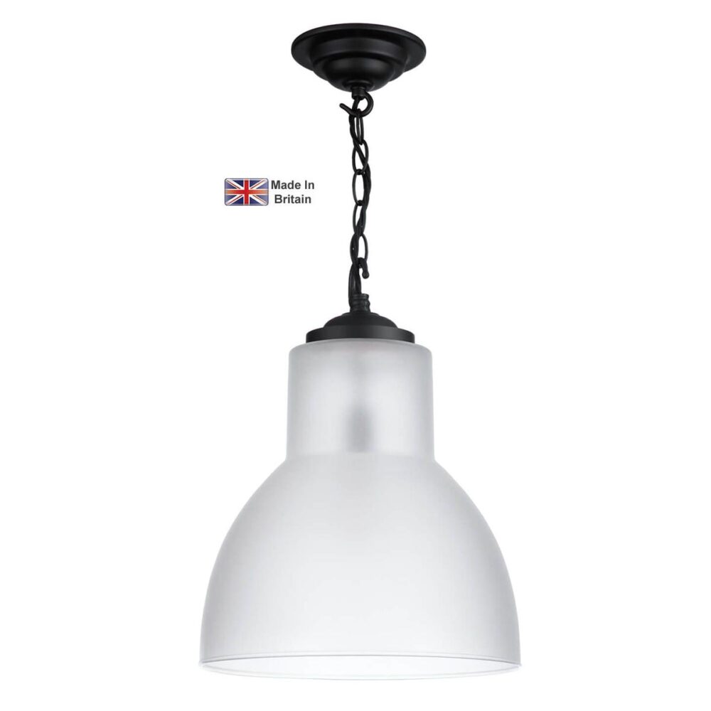 Upton Large Pendant Light Matt Black Opal White Glass Shade