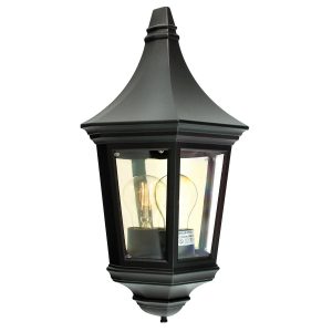 Norlys Valencia traditional outdoor wall half lantern in black on white background