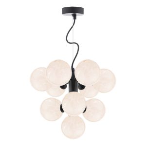 Vine 10 light ceiling pendant in satin black with confetti glass shades on white background