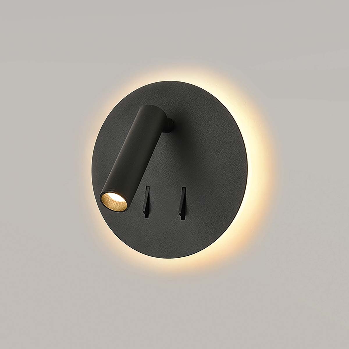 Switched LED Round Backlit Bedside Wall Reading Light Matt Black