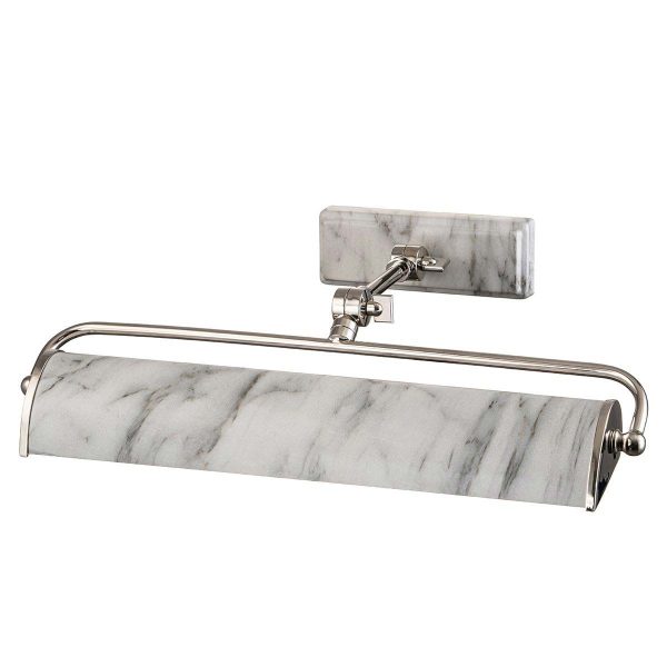 Winchfield 2 light medium picture light in polished nickel plate with white marble on white background