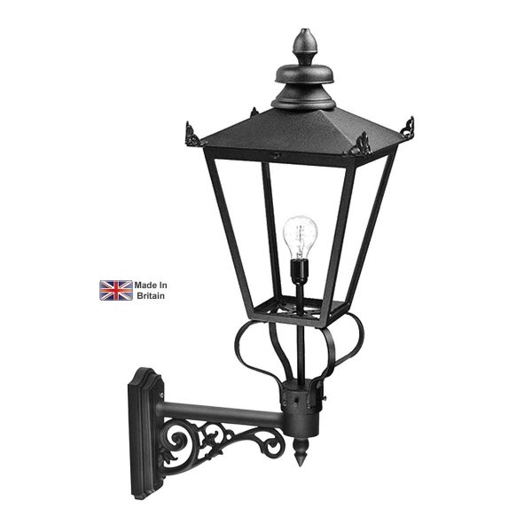 Elstead Wilmslow 1 light large Victorian outdoor wall lantern in black on white background