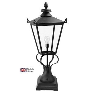 Wilmslow 1 light large Victorian outdoor pedestal lantern in black on white background