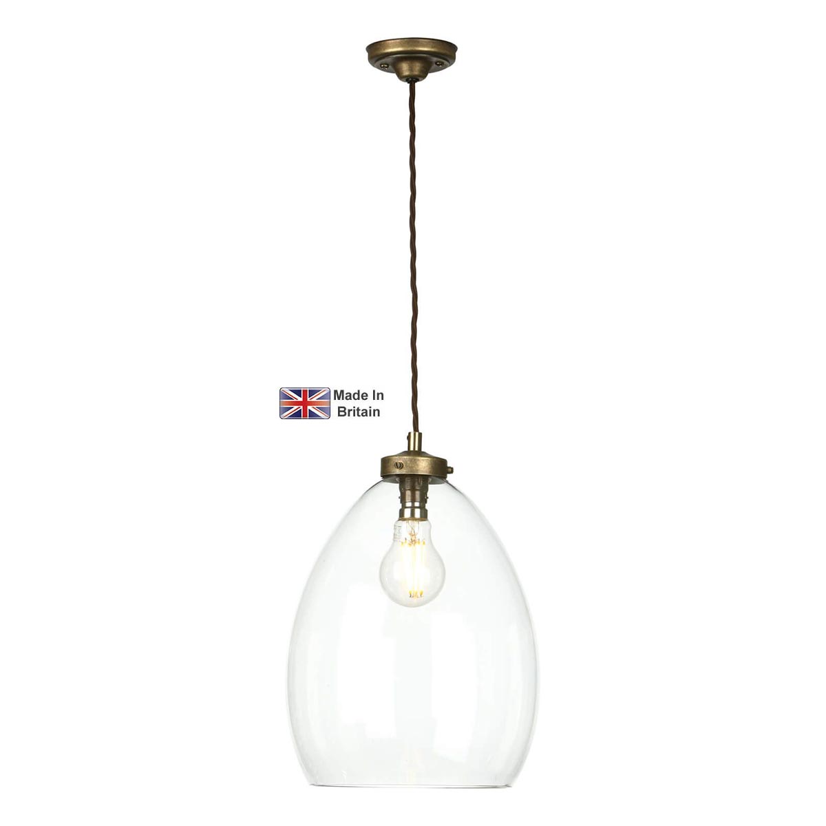 Yeovil Small Classic Pendant Light Antique Brass Clear Glass
