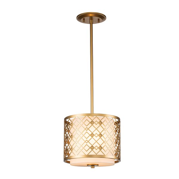 Ziggy 1 light kitchen pendant in lacquered gold on white background