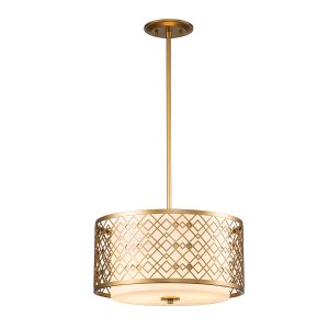 Ziggy 2 light duo mount pendant in lacquered gold shown full height on white background