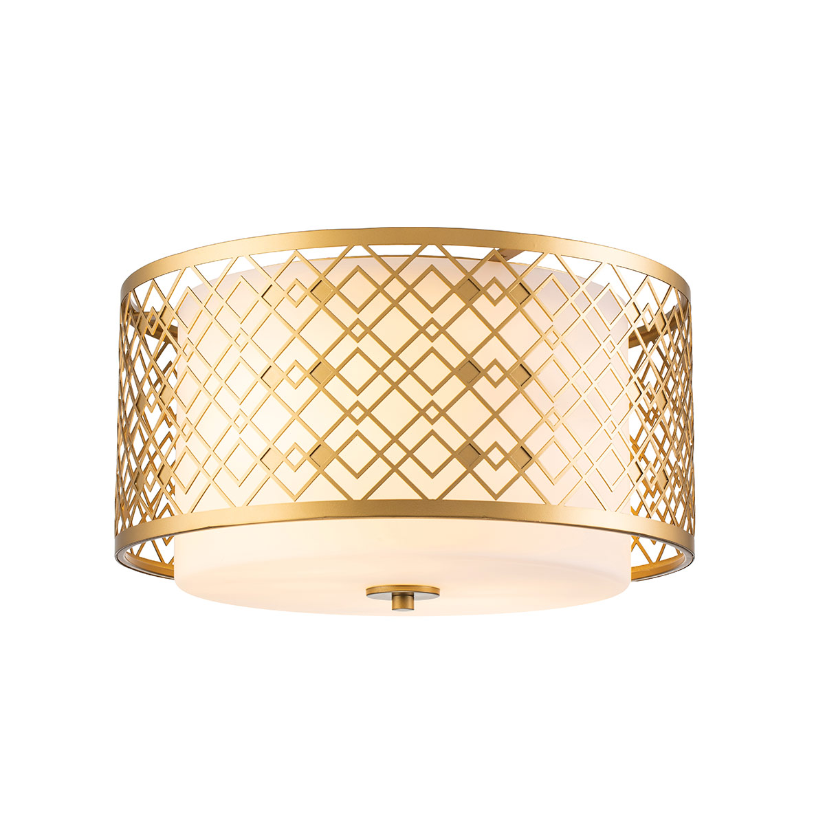 Ziggy 2 Light Flush Ceiling Light Opal Glass Lacquered Gold