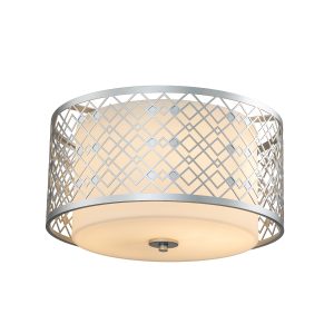 Ziggy 2 light flush mount ceiling light in lacquered silver on white background