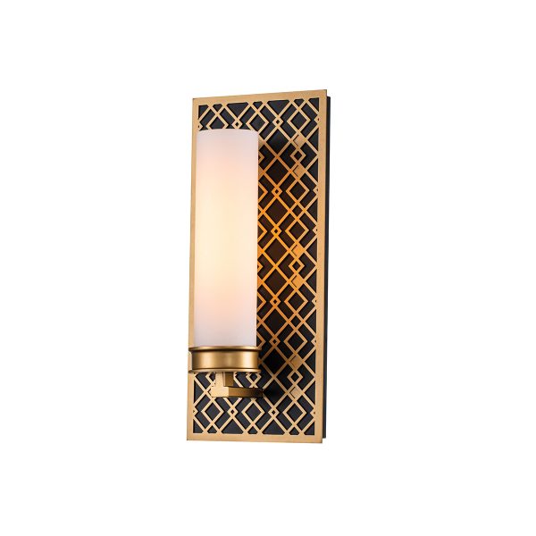 Ziggy single bathroom wall light in lacquered gold on white background