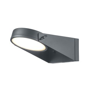 Zola modern bright LED outdoor wall light in dark grey on white background